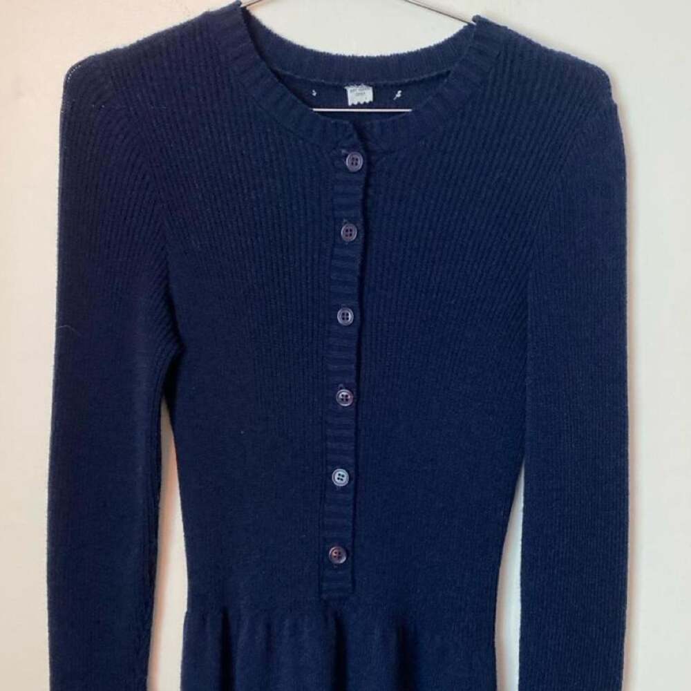 Vintage Navy Blue Drop Waist Long Sleeve Knit Dress Women's Small